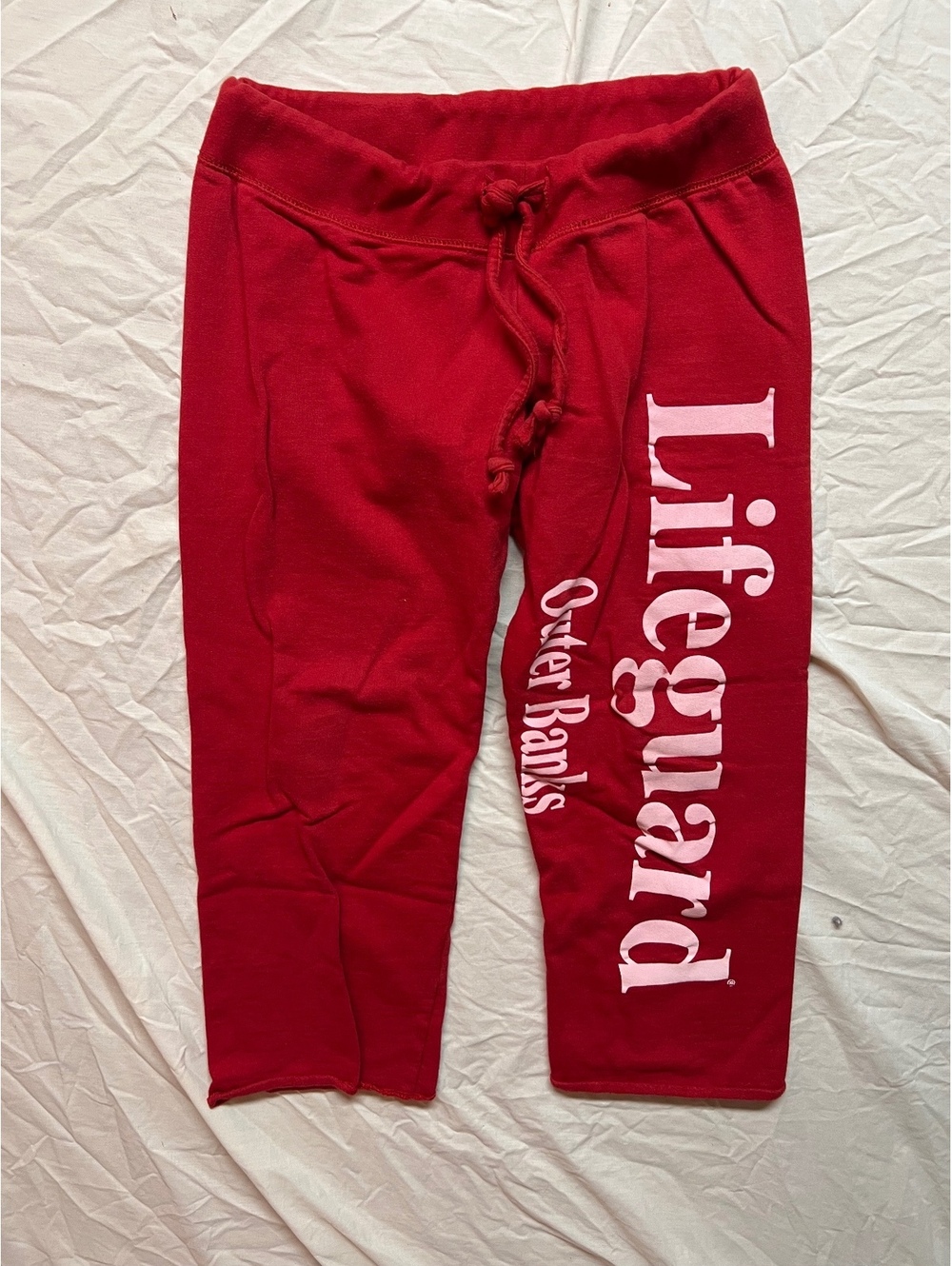 Red Lifeguard Outer Banks boys small Sweatpants with ties